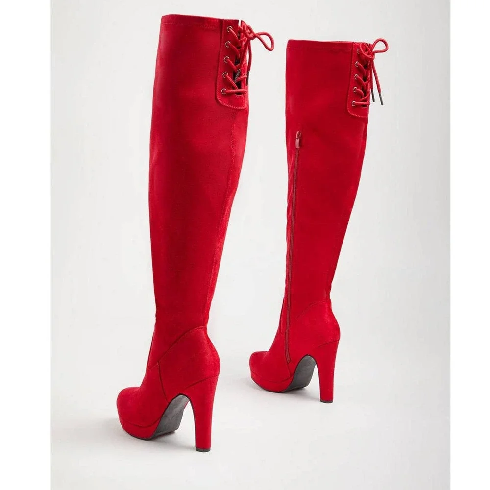 Torrid 8.5WW Sexy Red Wide Calf‎ Over the Knee Platform 4.5